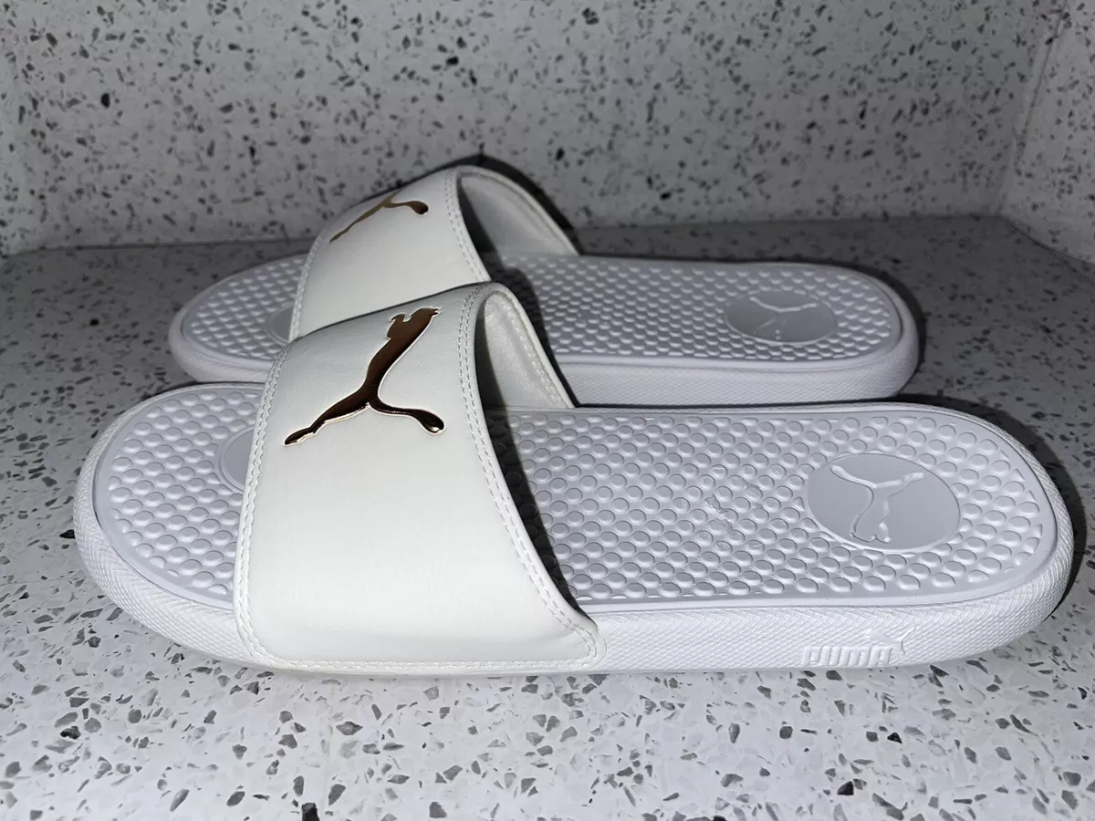 New PUMA Cool Cat Size 9 White with Copper Cat Logo Women Slide