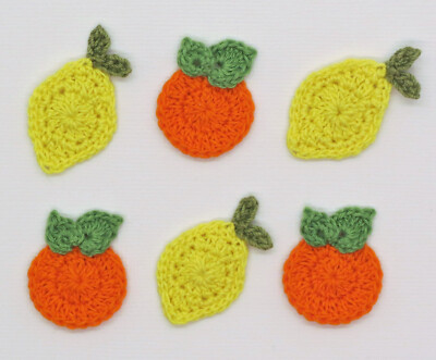 Crochet Small Orange Lemon Fruit Applique 6 pc  Scrapbook Cardmaking Crafts