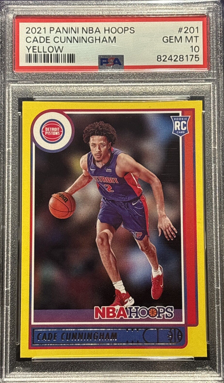 2021-22 Panini NBA Hoops #201 Cade Cunningham RC Yellow PSA 10 Gem Mint Low Pop