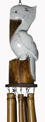 HAND CARVED BAMBOO WOOD PELICAN NAUTICAL WIND CHIME TIKI GARDEN HOME POOL PATIO