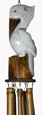 HAND CARVED BAMBOO WOOD PELICAN NAUTICAL WIND CHIME TIKI GARDEN HOME POOL PATIO