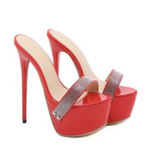 Women's Platform Peep Toe Slippers Shoes 16CM High Heels Rhinestone Stilettos