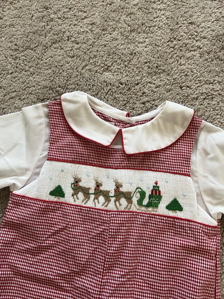$52 Petit Ami Mameluco Una Pieza A Presión Calado Navidad Vacaciones Nuevo Con Etiquetas A Cuadros Foto 2 de 4