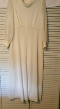 Long Crepe Maxi Dress Empire Waist Women Beaded Cream Zip L Sleeve 34x53.5 #1121