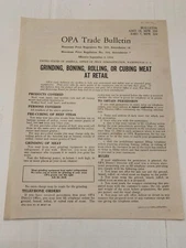 WWII 1944 Office Of Price Administration OPA Trade Bulletin Grinding Boning Meat