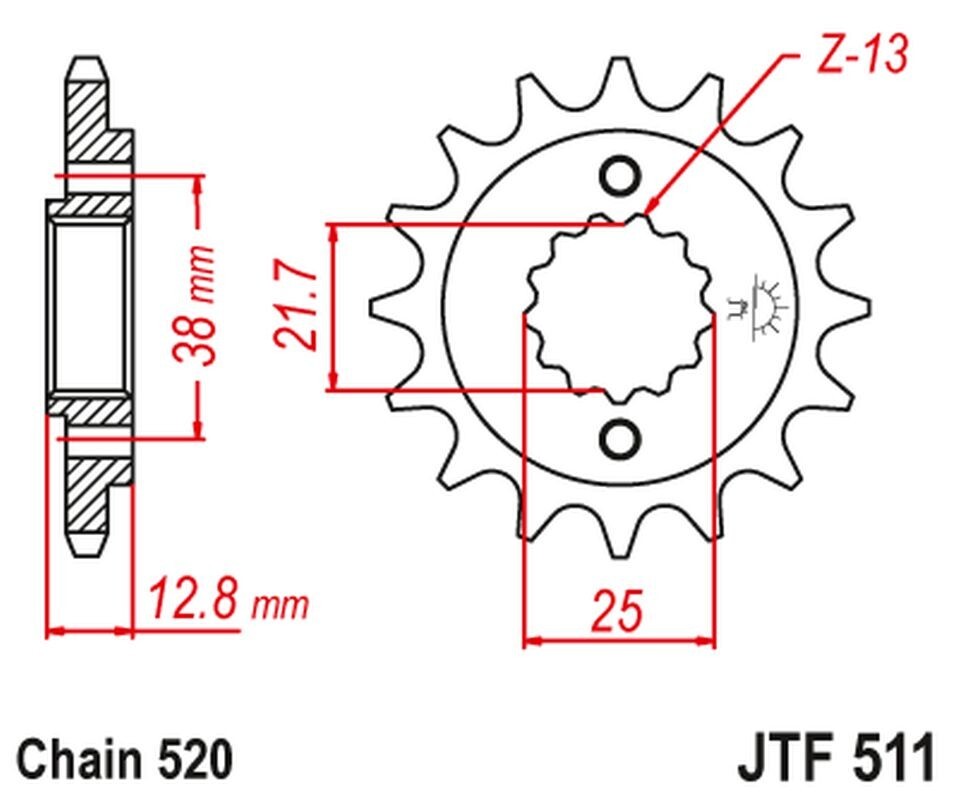 Pignon avant JT 511 14 dents chaîne 520 Kawasaki KLR 650 1990-2014