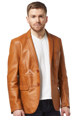 Herren Leder Blazer hellbraun klassisch formell Mantel echtes Lammleder Leder Blazer 3450