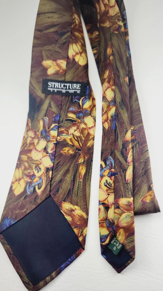 Corbata Estructura Floral 100% Seda Vintage Foto 3 de 4