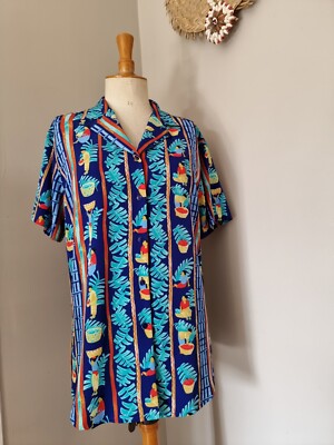 MARCELLE GRIFFON: TOLLES HEMD HAWAII PRINT VINTAGE BLUSE