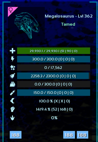 ARK Survival Ascended PvE PC/XBOX/PS5 NEW Top Stats Megalosaurus 1419M (megalo) - Picture 7 of 8