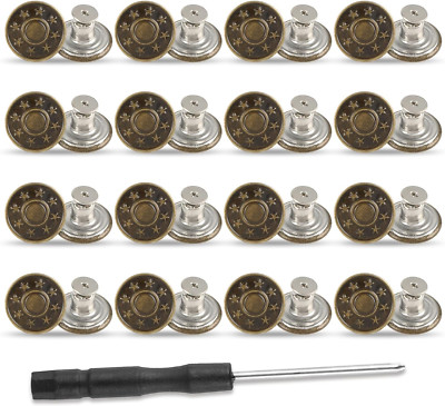 16 PCS Jeans Buttons, 20Mm No Sew Jean Button Replacement for Loose Jeans Trouse