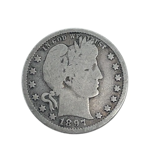 1897 Barber Quarter G- Good 90% Silver 25c U.S Type Old Coin #2