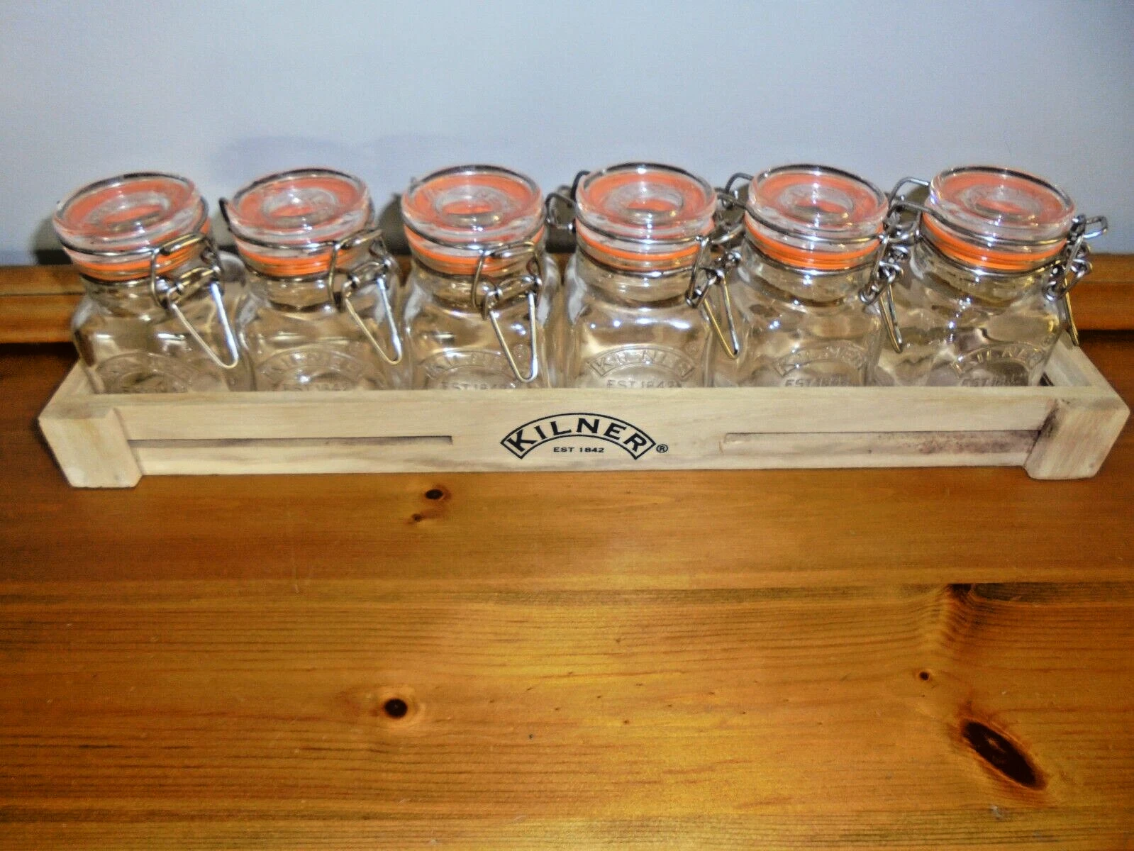 Kilner Herb / Spice Jars ( Square) 70cl x 6 in wooden rack