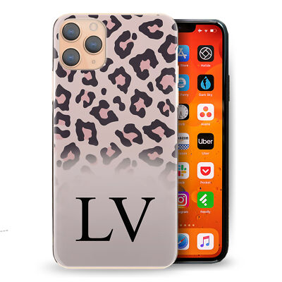 Personalised Initial Phone Case;Pink Nude Leopard Print Hard Cover with Name