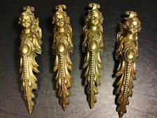 4 Rare Antique French Brass Table Leg Finials Cherub Angel  Accents 1.15 Lbs Ea
