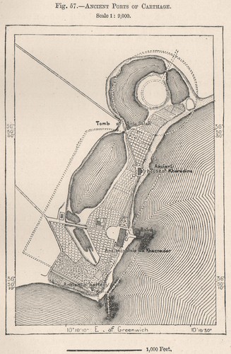 Ancient Ports of Carthage. Tunisia 1885 old antique vintage map plan chart