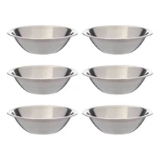 (SET OF 6) 6-1/2 Inch Wide Stainless Steel Flat Rim Flat Base Mixing Bowl