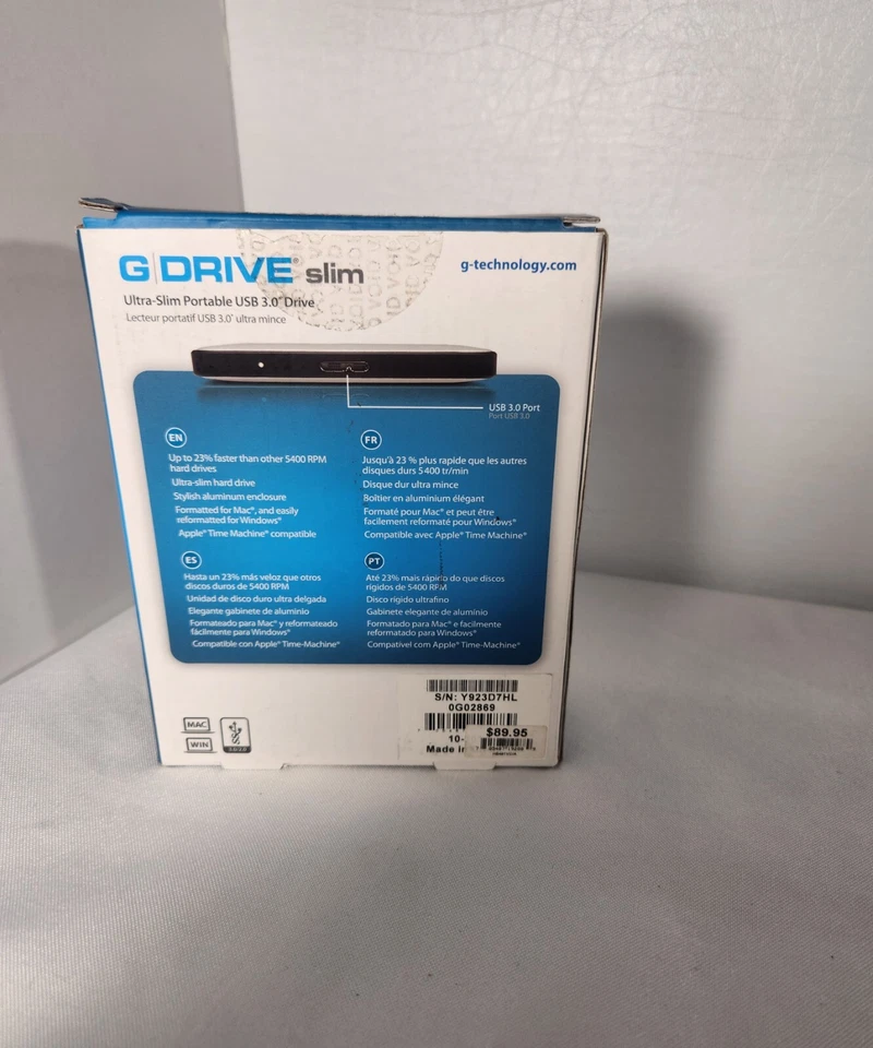 G-Technology 0G02869 G-Drive Slim USB 500GB Portable USB 3.0 post - Image 2 of 4
