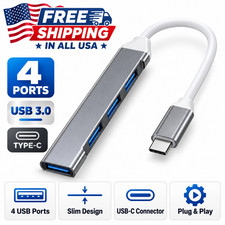 USB C to 4 Port USB 3.0 Hub Type C Splitter Adapter for Laptop PC MacBook