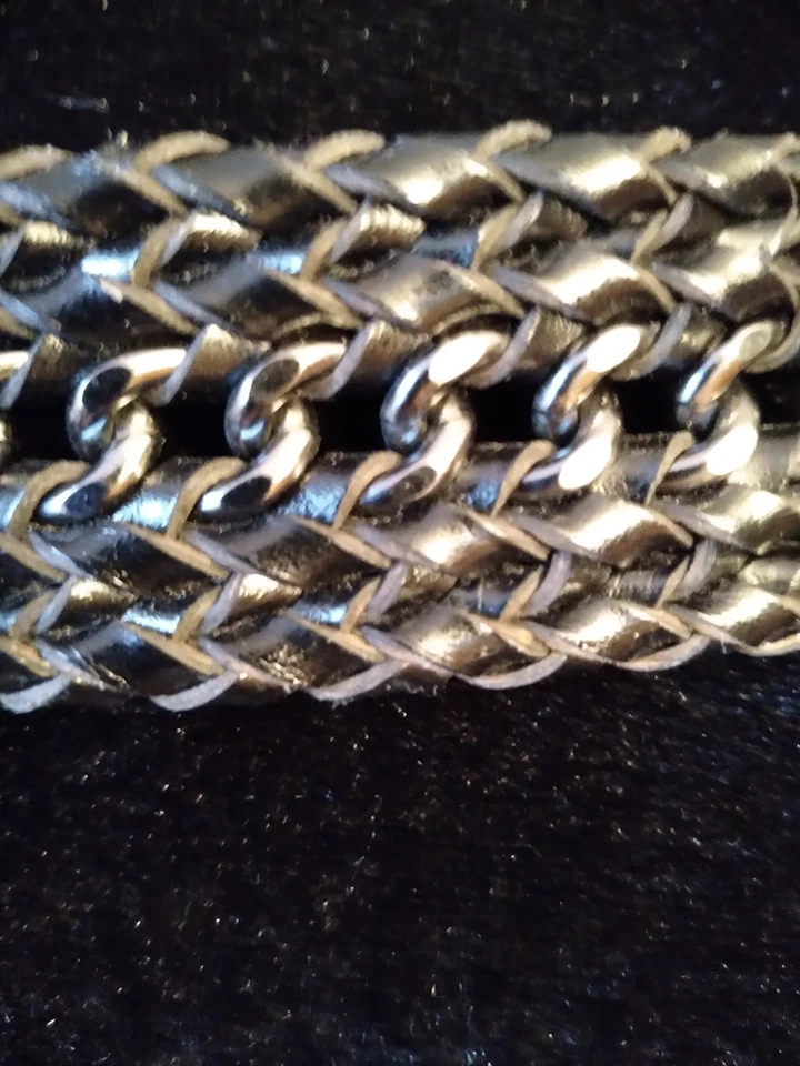 Talbots Women’s Black Leather & Metal Chain Belt Sz Small (36 Inches In Length) - Image 4 of 4