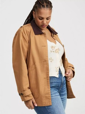 Torrid Plus Size 2X Twill Barn Jacket Button Front Pockets Tobacco Brown NWT**