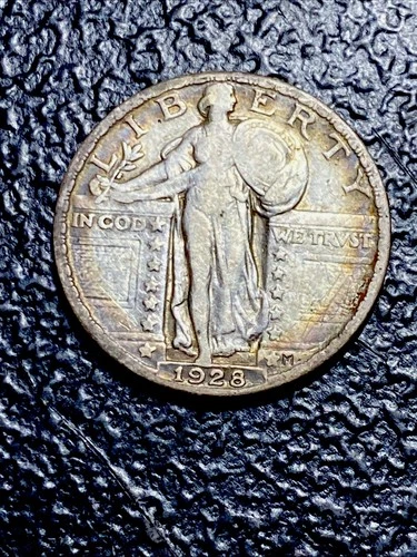 💎 1928 Standing Liberty Quarter VG Details DEEP RIM TONING Colors