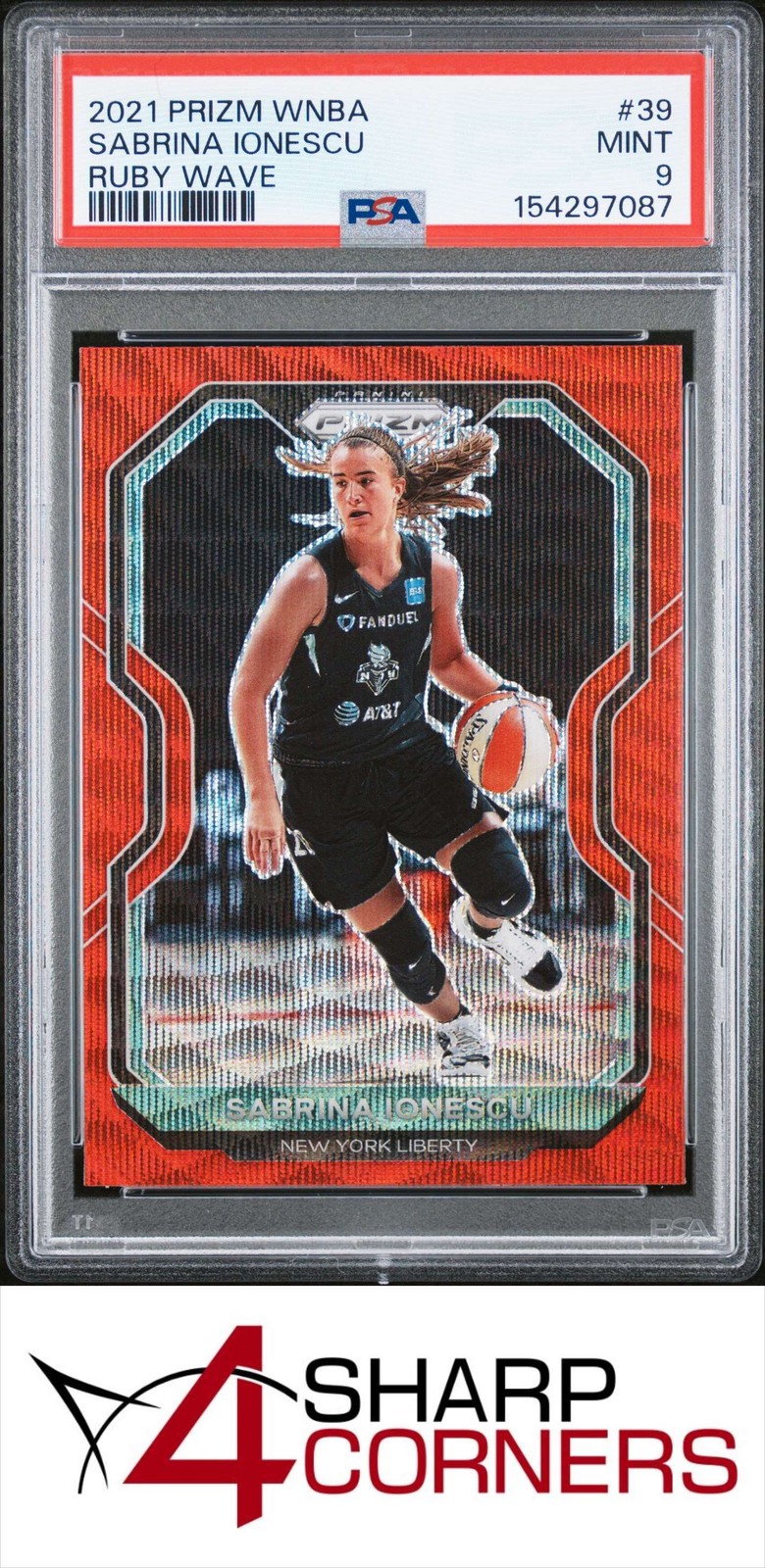 2021 PANINI PRIZM WNBA RUBY WAVE #39 SABRINA IONESCU POP 4 PSA 9