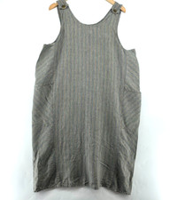 Vtg FLAX Jeanne Engelhart Dress L Gray 100% Linen Sleeveless Striped Lagenlook