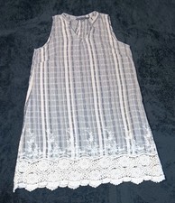 Sharagano Sleeveless Striped Tunic Shift Dress 14 Crichet Lace Trim Coastal Boho