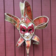 Mardi Gras Jester Mask Venetian Carnival Masquerade Orange Full Mask