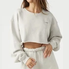$134 Joah Brown Made In USA Sahara French Terry Raw Cropped Pullover Sweatshirt