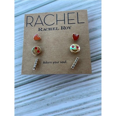 Neu mit Etikett Rachel Roy drei Paar Ohrstecker Set Lächeln Herz goldfarben