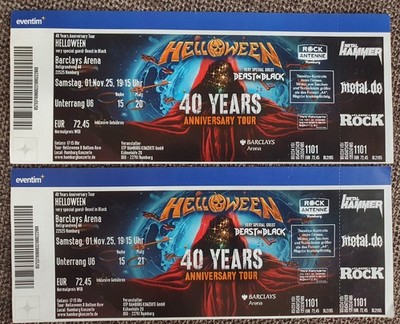 HELLOWEEN 40 Years Anni. Tour 01.11.25 Barclay Arena HH, 2 ALT. TICKETS,Billiger