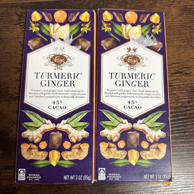 Vosges Haut Chocolate Bar Lot Turmeric Ginger 45% Cocao 3 Oz Each 2 Bars 11/2026