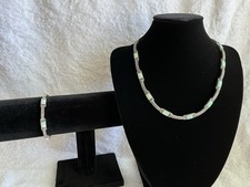 925 Sterling Silver Opal Necklace & Bracelet Set Art Deco Style 35cm 15cm