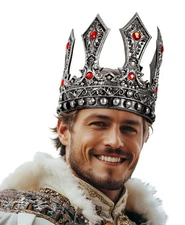 MCJC Medieval King Crown with Red Gems Adjustable Royal Tiara Bronze