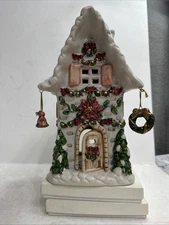 Ceramic Christmas House Luminarie Tea Light Votive Holder Hanging Ornaments 9"