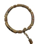 Vintage 1980s Hand Painted FLORAL TAN Ceramic Bead Bracelet — photo 1