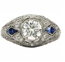 Vintage Art Deco Wedding Cocktail Ring For Gift In 925 Silver Round CZ Stone