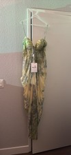 Chiffon Floral Maxi vacation Dress Green Yellow Strappy Sweetheart 