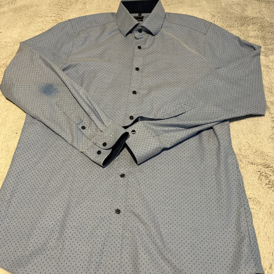 OLYMP Shirt Mens Button Up Level 5 Five Body Fit Long Sleeve 17/43 Blue Dot *