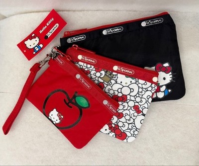 LeSportsac Hello Kitty & Familiar Bear besticktes 3-teiliges Beutel-Set Neu
