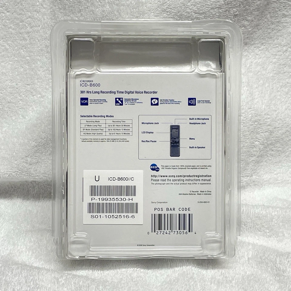 Sony ICD-B600 Digital Voice Recorder 512MB 301 Hours - New & Sealed - Image 2 of 4
