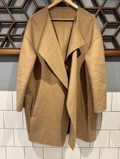 Jaeger 100% Wool Open Front Collarless Camel Gown /Shawl Coat Size 16