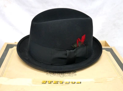 Vintage 1950's Black Royal Stetson Fedora +Red Feather- sz 7 1/4 Never Worn+Box! - Image 1 of 4
