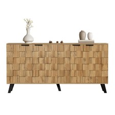 Slim Sideboard 150x35x78cm, 4 Doors Geometric Design, Living Bedroom Storage