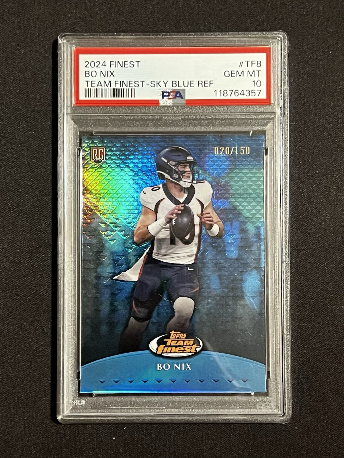 Bo Nix Topps Finest Team Finest #TF8 Blue Refractor