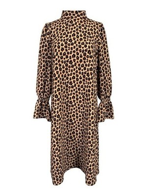 Vivetta Cheetah Long sleeve Mock Neck Midi Dress Size Small