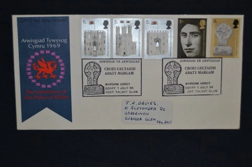 GB first day cover 1969 Investiture with super scarce Margam Abbey cancel