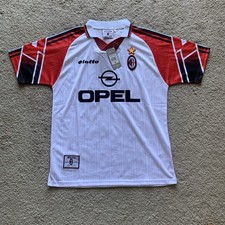 AC Milan 1995-96 Away Jersey White Red Black Opel Soccer Shirt Men’s Size M
